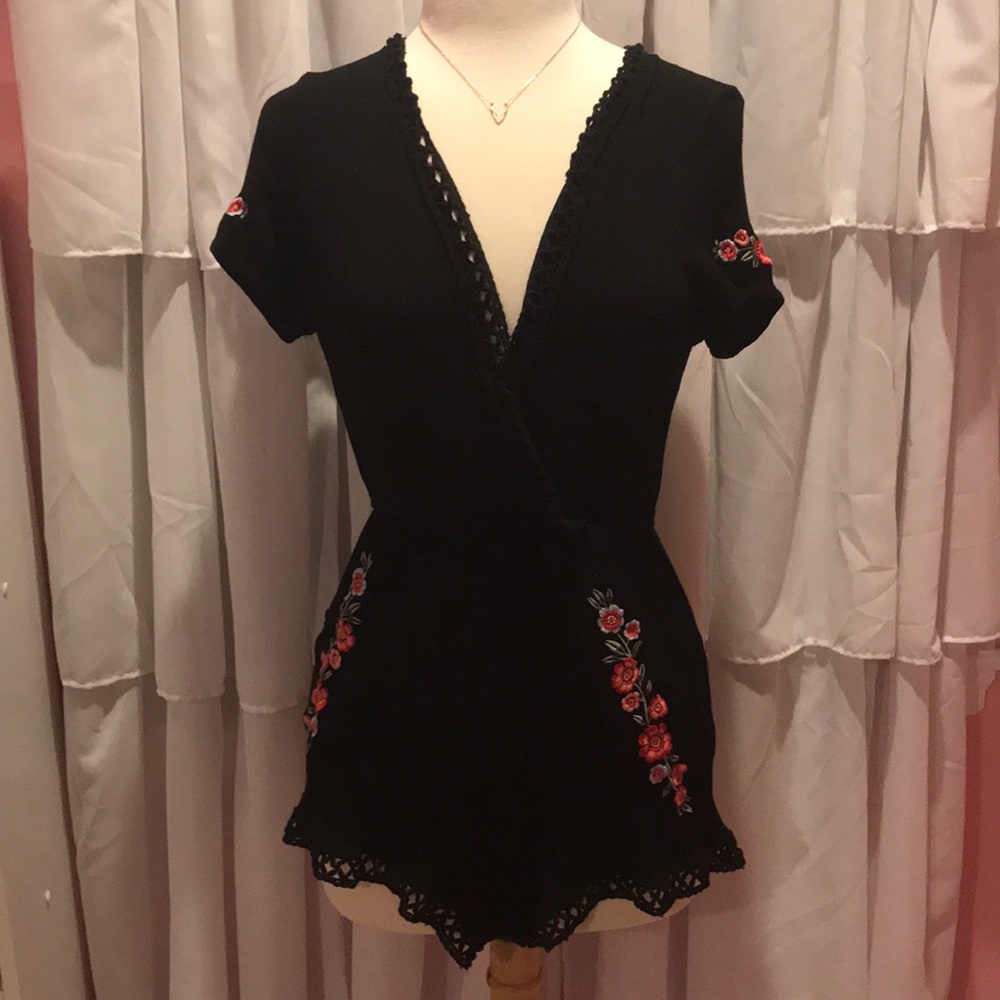 Kendall and Kylie Black Embroidered Romper
